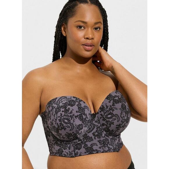 Torrid Bra 42B Purple Lace Strapless Push Up Longline Sexy Underwire Supportive - Picture 3 of 12